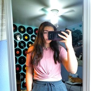 pink shirt with tie